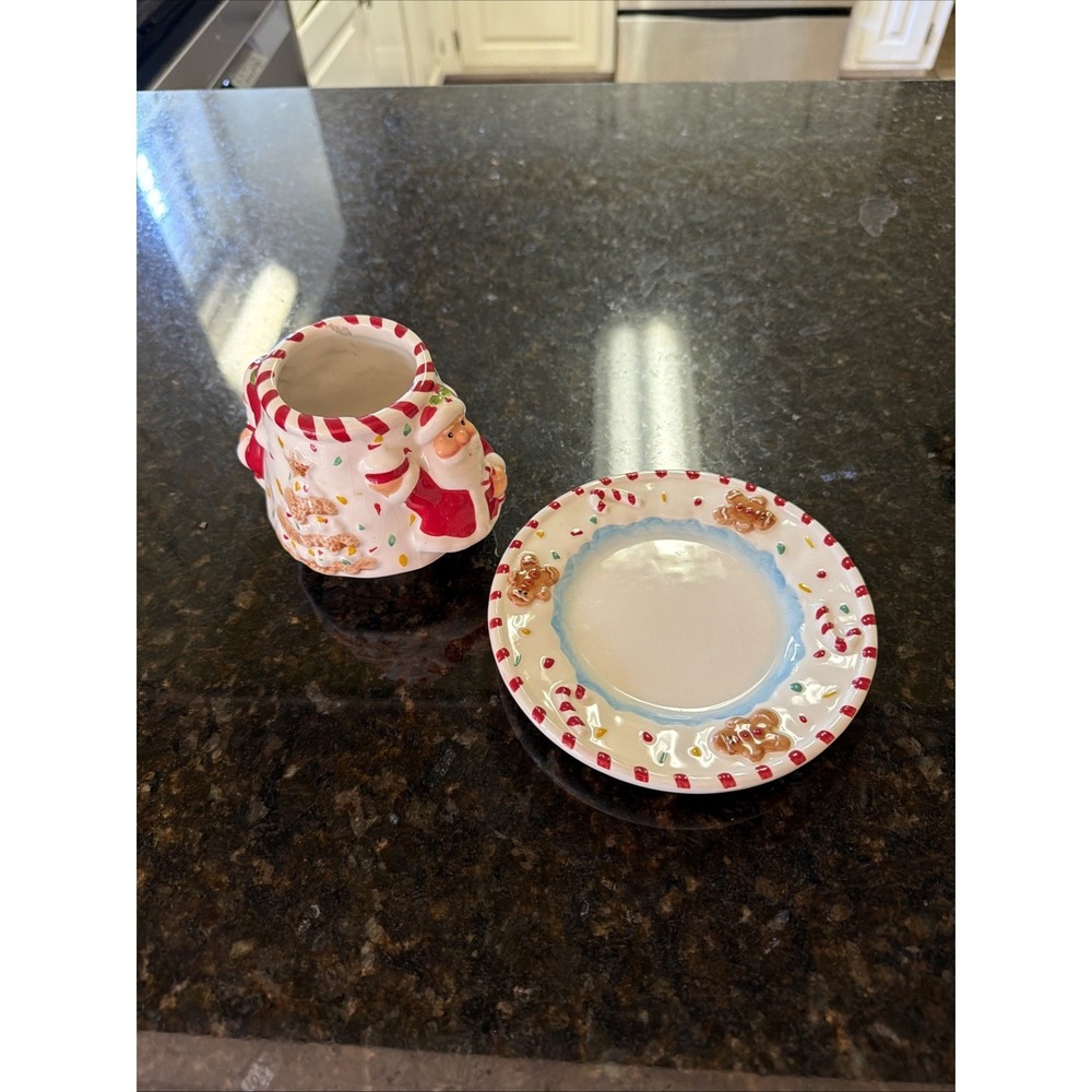 Home Interiors Candle Shade Topper w/plate Santa Gingerbread Christmas Small